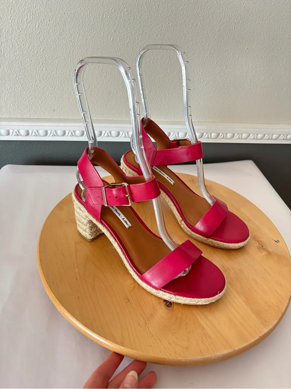 NEW & Other Stories Fuchsia Leather Espadrille Jute Block Heel Sandals Size 7